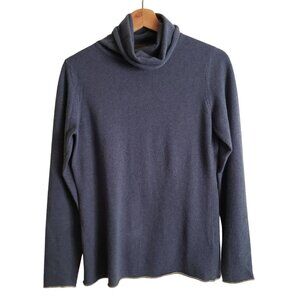 Mantovani Studio Cashmere Sweater M Blue w Silver Trim Made in Italy Turtleneck